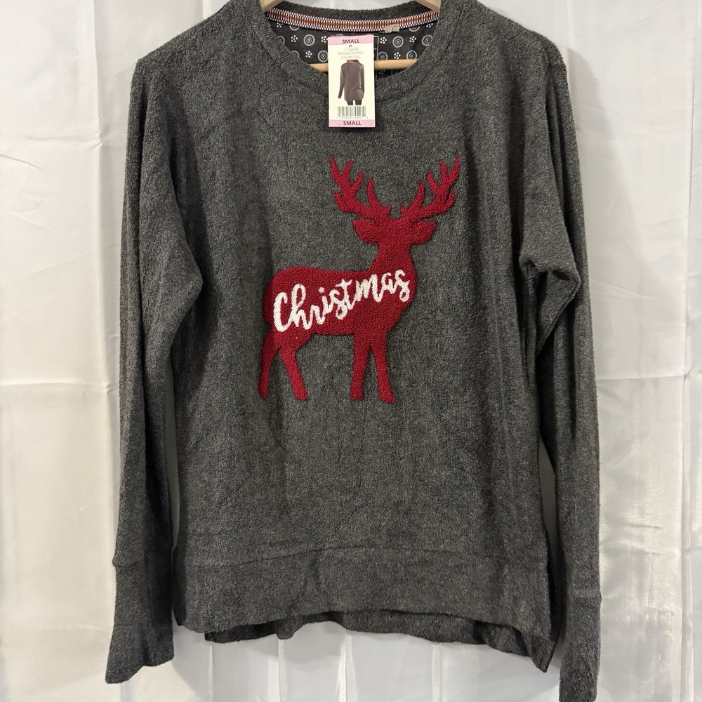 Royce Brand Womens S Moose Reindeer Christmas Sweatshirt Charcoal Gray New‎ Tags